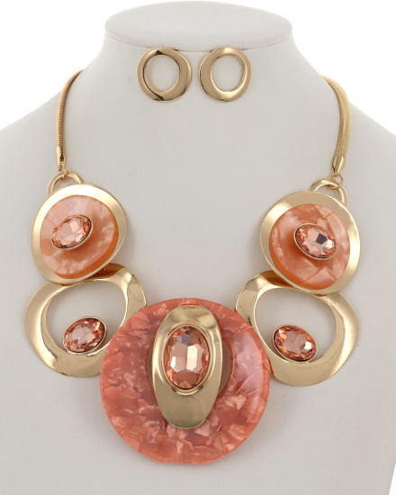 New Color! Coral and Gold Bold Statement Necklace