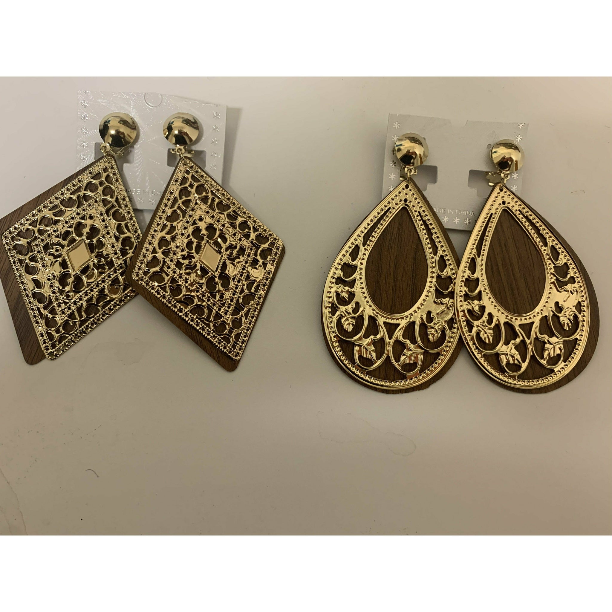 Chic Wood Clip On Earrings