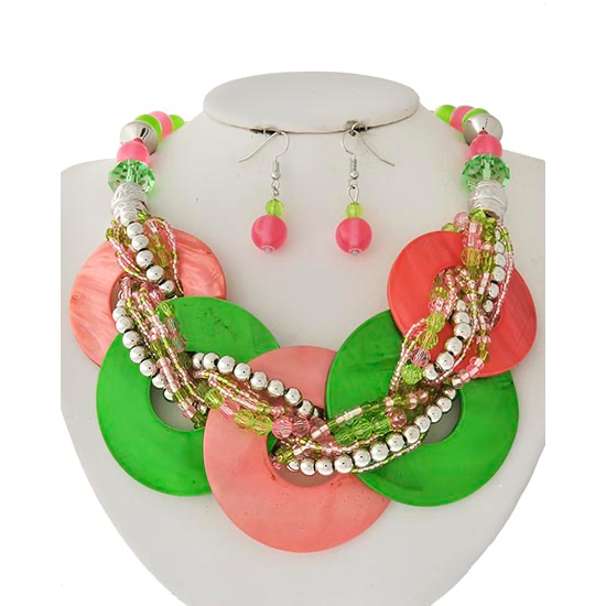 Pink and Green Shell Necklace