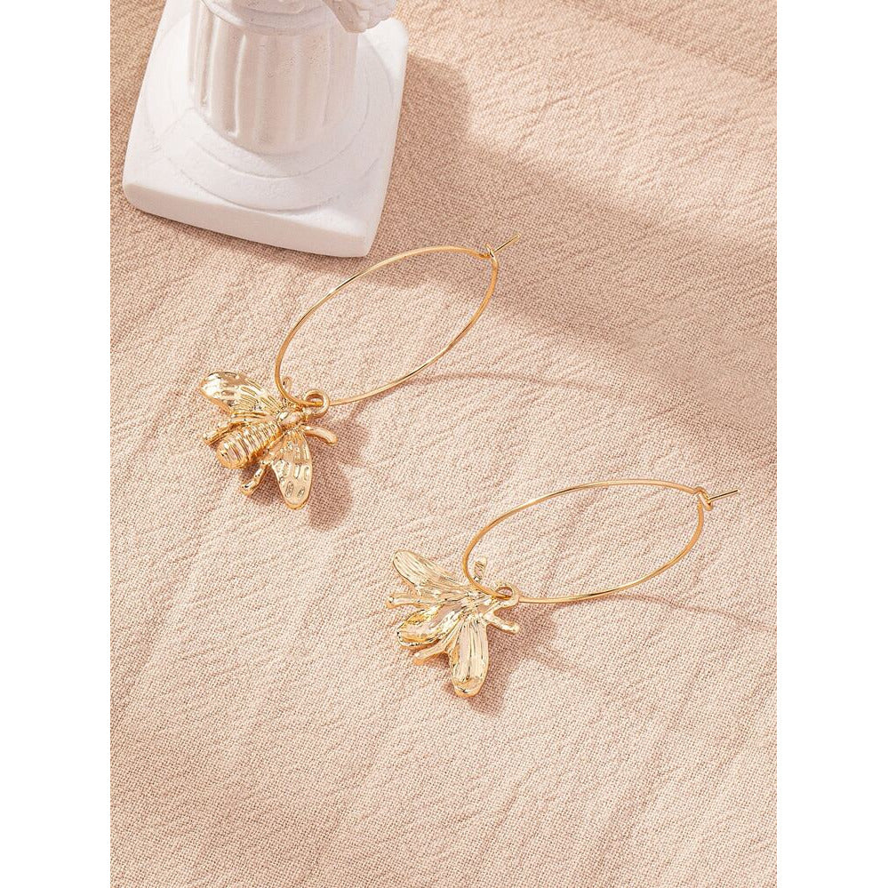 Gold Bee Hoop Earrings